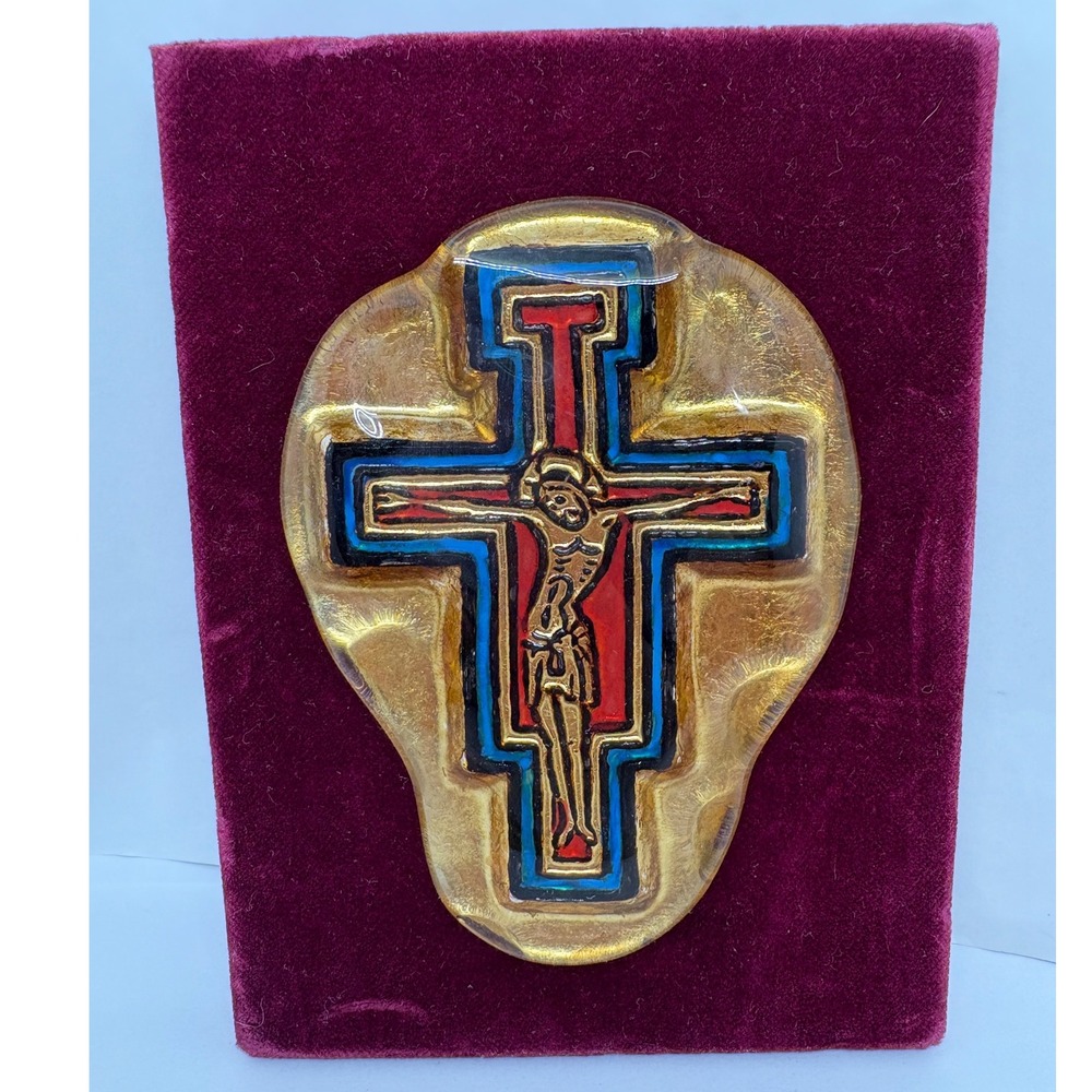 Religious Cross‎ Wall Gold Tone Crucifix Ferro & Lazzarini "Christ Roman" Murano